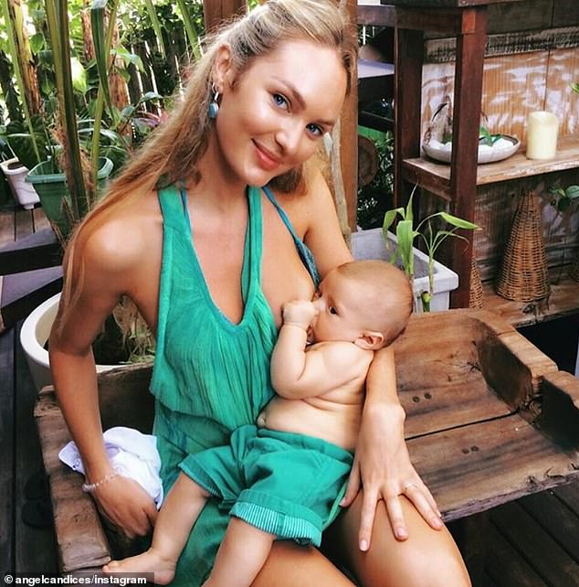 Candice Swanepoel children Anacan and Ariel smiling with their mom