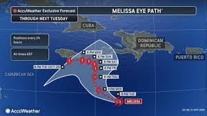 Projected path of Tropical Storm Melissa in the Caribbean